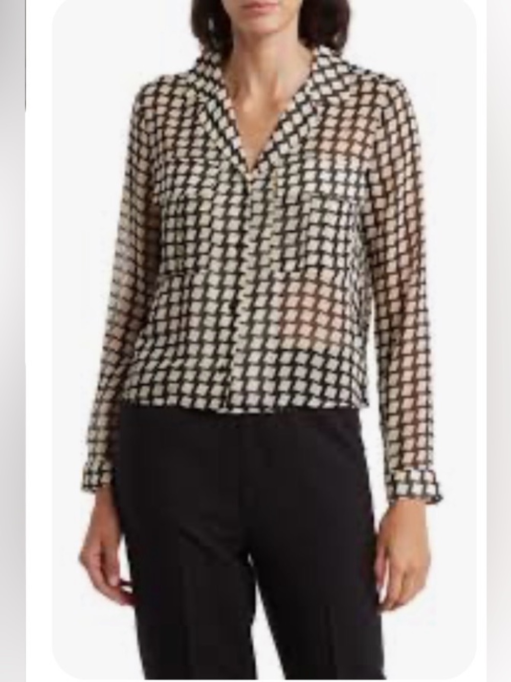 NWT sz S Tahari Black and Cream Geometric Button-Up Cropped Shirt